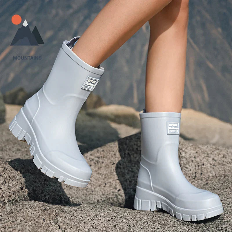 Wasserdichte Schwarze Chelsea Regenstiefel für Damen mit Blockabsatz & Profilsohle – Perfekt für Herbst & Nasses Wetter