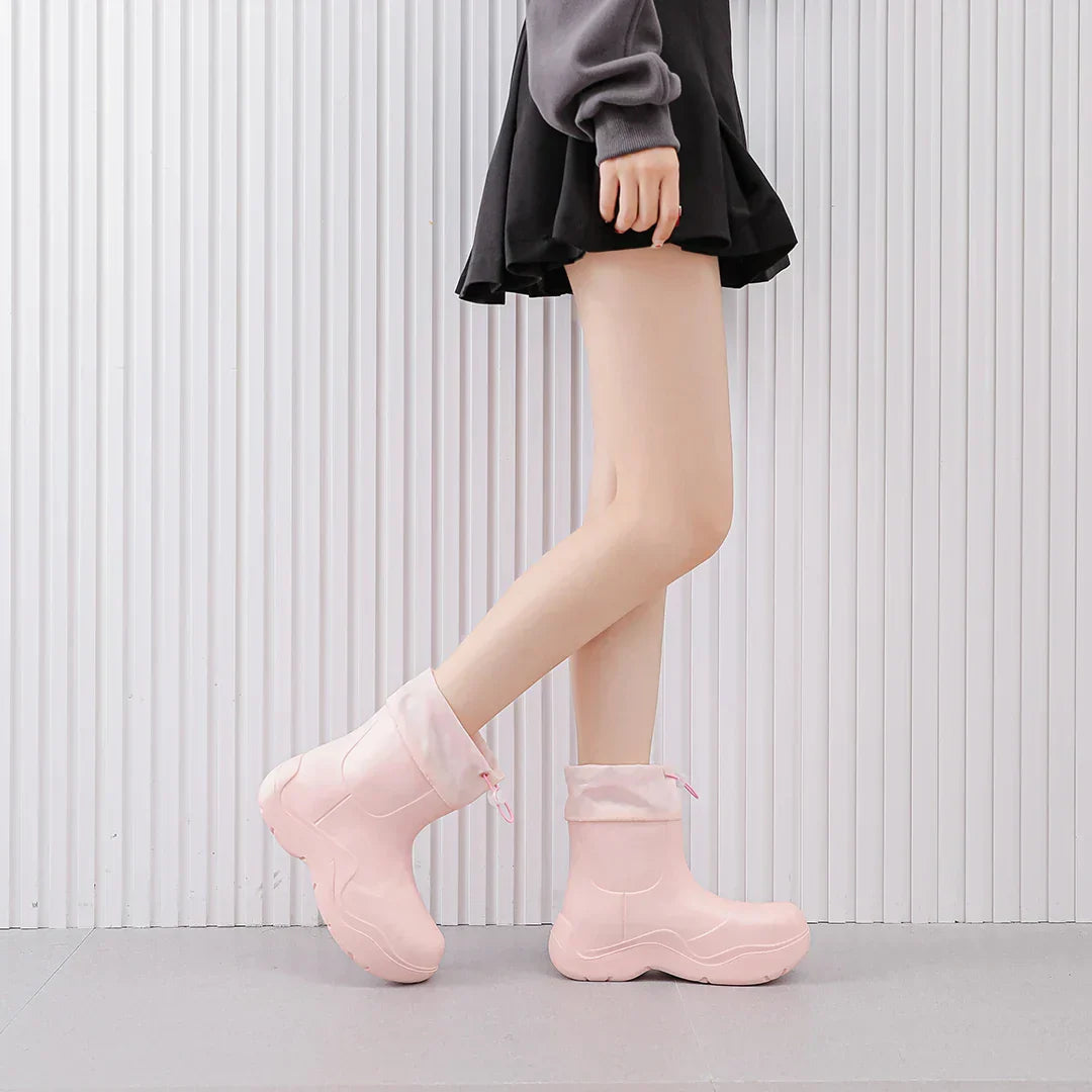 Modische Damen-Knöchel-Gummistiefel für den Herbst – Wasserdicht mit Strickdesign & rutschfester Sohle