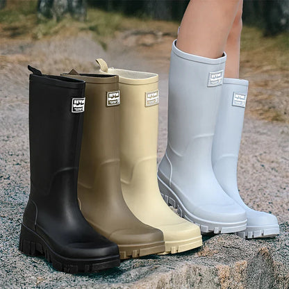 Wasserdichte Schwarze Chelsea Regenstiefel für Damen mit Blockabsatz & Profilsohle – Perfekt für Herbst & Nasses Wetter
