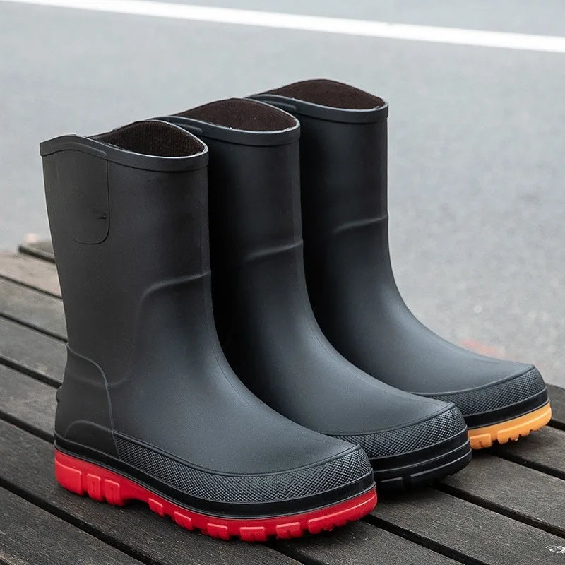 Robuste Herren-Gummistiefel für den Herbst – Wasserdichte Mittelhohe PVC-Stiefel mit rutschfester Sohle für maximalen Komfort und Halt