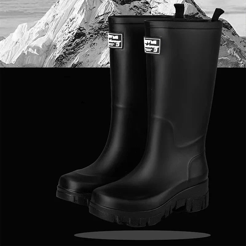 Wasserdichte Schwarze Chelsea Regenstiefel für Damen mit Blockabsatz & Profilsohle – Perfekt für Herbst & Nasses Wetter