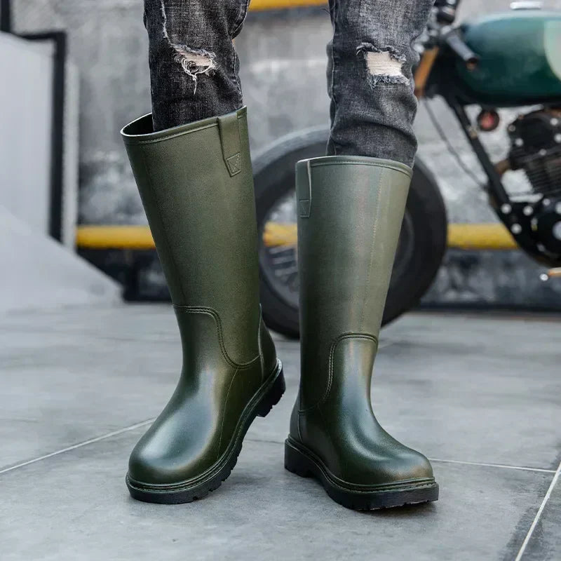 Herren Wasserdichte Mid-Calf PVC Regen Stiefel – Rutschfeste Sohle für den Herbst