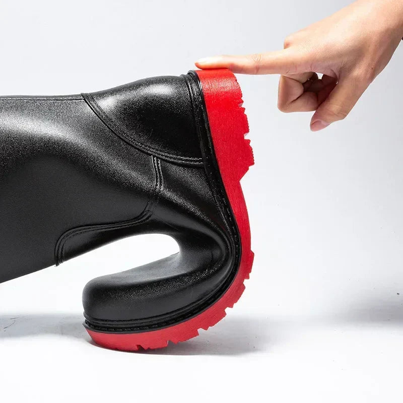Herren Wasserdichte Mid-Calf PVC Regen Stiefel – Rutschfeste Sohle für den Herbst