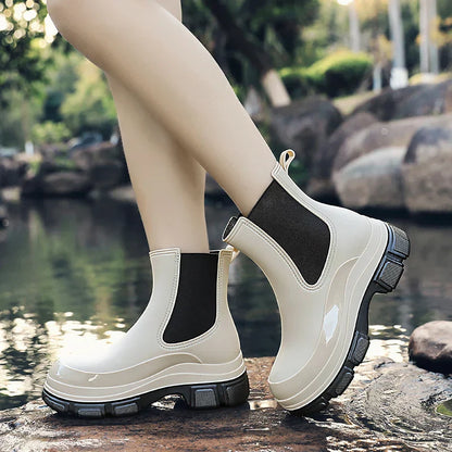 Modische Damen Chelsea Gummistiefel – Elegante Plateau-Regenstiefel für den Herbst