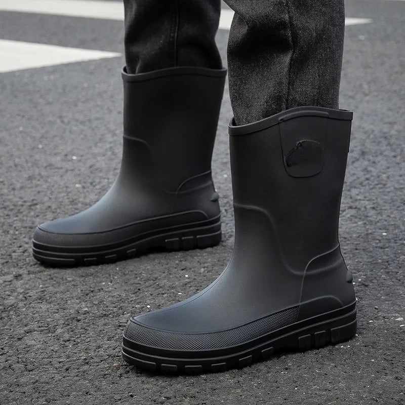 Robuste Herren-Gummistiefel für den Herbst – Wasserdichte Mittelhohe PVC-Stiefel mit rutschfester Sohle für maximalen Komfort und Halt