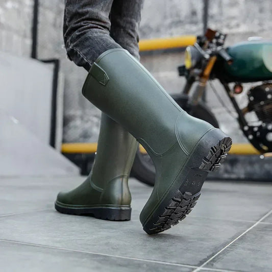 Herren Wasserdichte Mid-Calf PVC Regen Stiefel – Rutschfeste Sohle für den Herbst