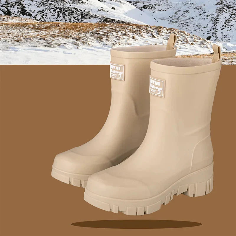 Wasserdichte Schwarze Chelsea Regenstiefel für Damen mit Blockabsatz & Profilsohle – Perfekt für Herbst & Nasses Wetter