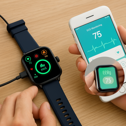 Intelligente Gesundheitsuhr: EKG, Blutdruck, Fitness & Schlaf-Tracking | Kompatibel mit iOS & Android