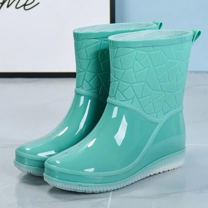 Elegante Damen-Gummistiefel in Mid-Calf-Länge – Wasserdichte Regenstiefel mit Muster und rutschfester Sohle, Stilvolles Schuhwerk für den Herbst