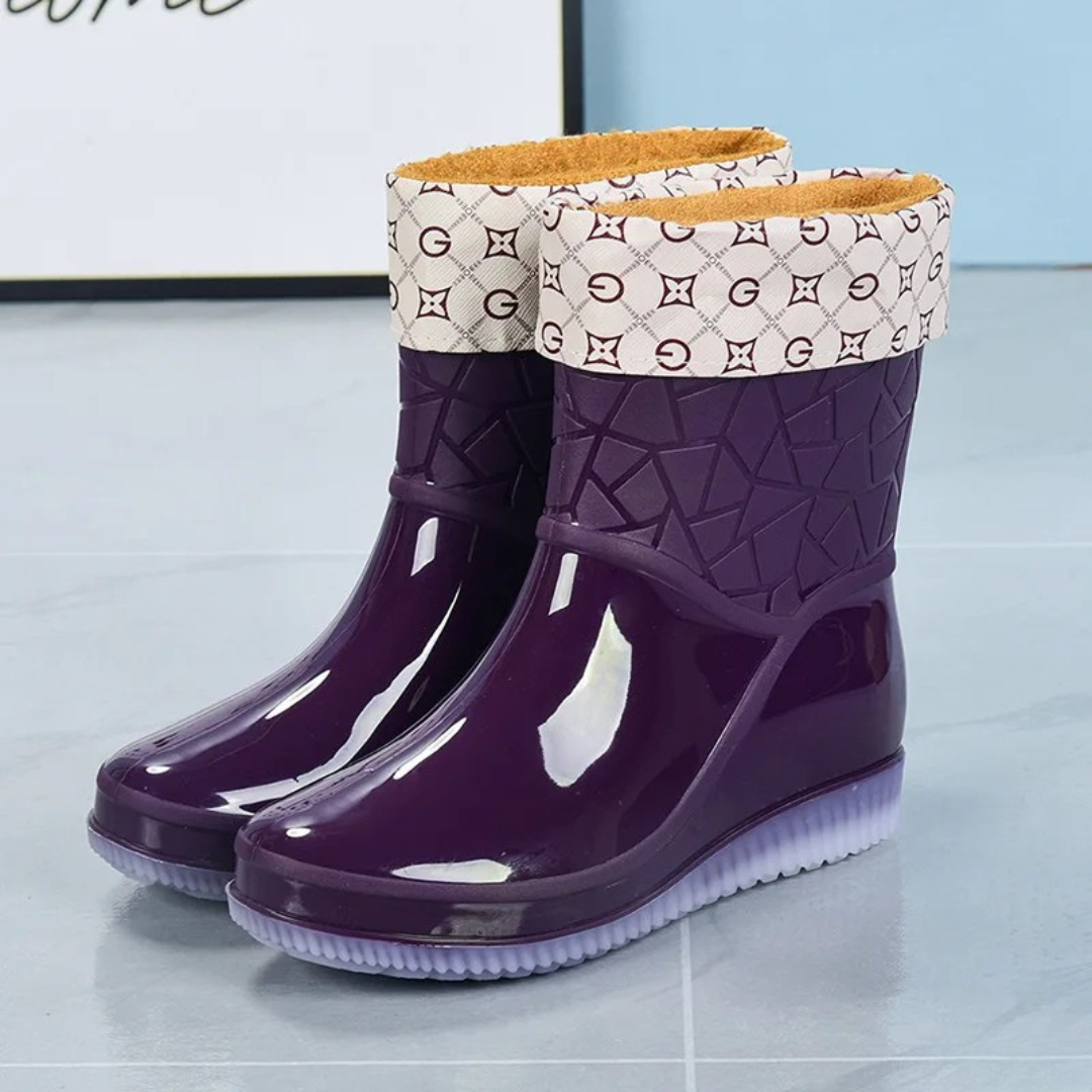 Elegante Damen-Gummistiefel in Mid-Calf-Länge – Wasserdichte Regenstiefel mit Muster und rutschfester Sohle, Stilvolles Schuhwerk für den Herbst