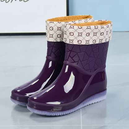Elegante Damen-Gummistiefel in Mid-Calf-Länge – Wasserdichte Regenstiefel mit Muster und rutschfester Sohle, Stilvolles Schuhwerk für den Herbst