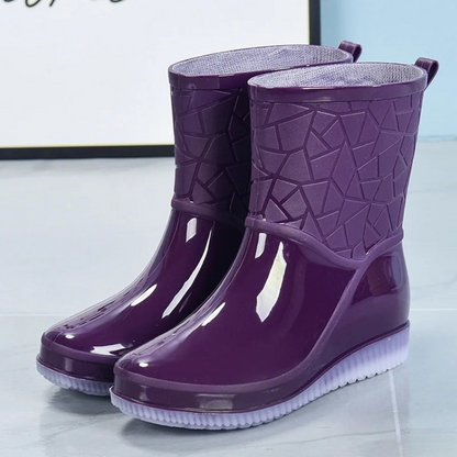 Elegante Damen-Gummistiefel in Mid-Calf-Länge – Wasserdichte Regenstiefel mit Muster und rutschfester Sohle, Stilvolles Schuhwerk für den Herbst