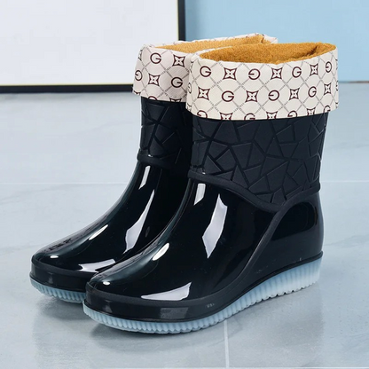 Elegante Damen-Gummistiefel in Mid-Calf-Länge – Wasserdichte Regenstiefel mit Muster und rutschfester Sohle, Stilvolles Schuhwerk für den Herbst
