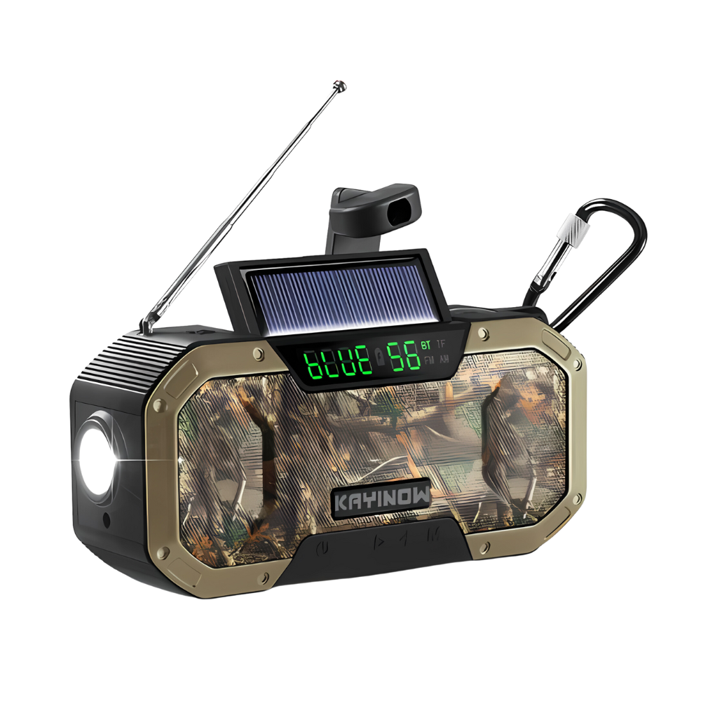 SolaireGuard Notfallradio AM/FM mit LED, Solar- und Kurbelladung, 5000mAh/10000mAh Powerbank, Leselicht, SOS-Alarm