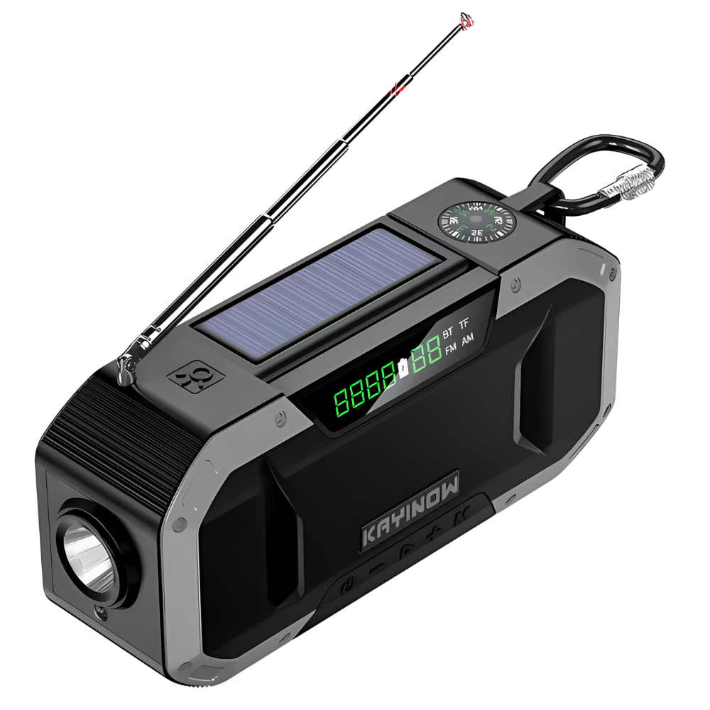 SolaireGuard Notfallradio AM/FM mit LED, Solar- und Kurbelladung, 5000mAh/10000mAh Powerbank, Leselicht, SOS-Alarm