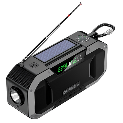 SolaireGuard Notfallradio AM/FM mit LED, Solar- und Kurbelladung, 5000mAh/10000mAh Powerbank, Leselicht, SOS-Alarm