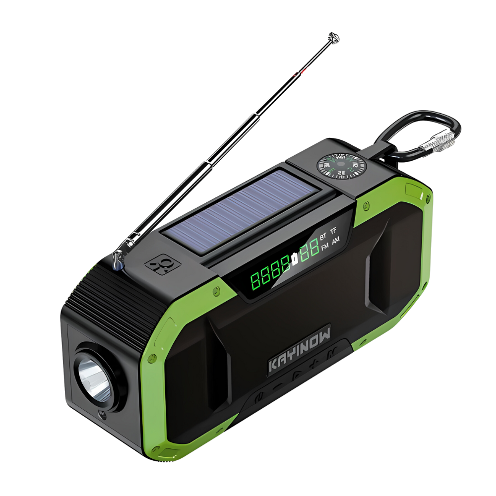 SolaireGuard Notfallradio AM/FM mit LED, Solar- und Kurbelladung, 5000mAh/10000mAh Powerbank, Leselicht, SOS-Alarm