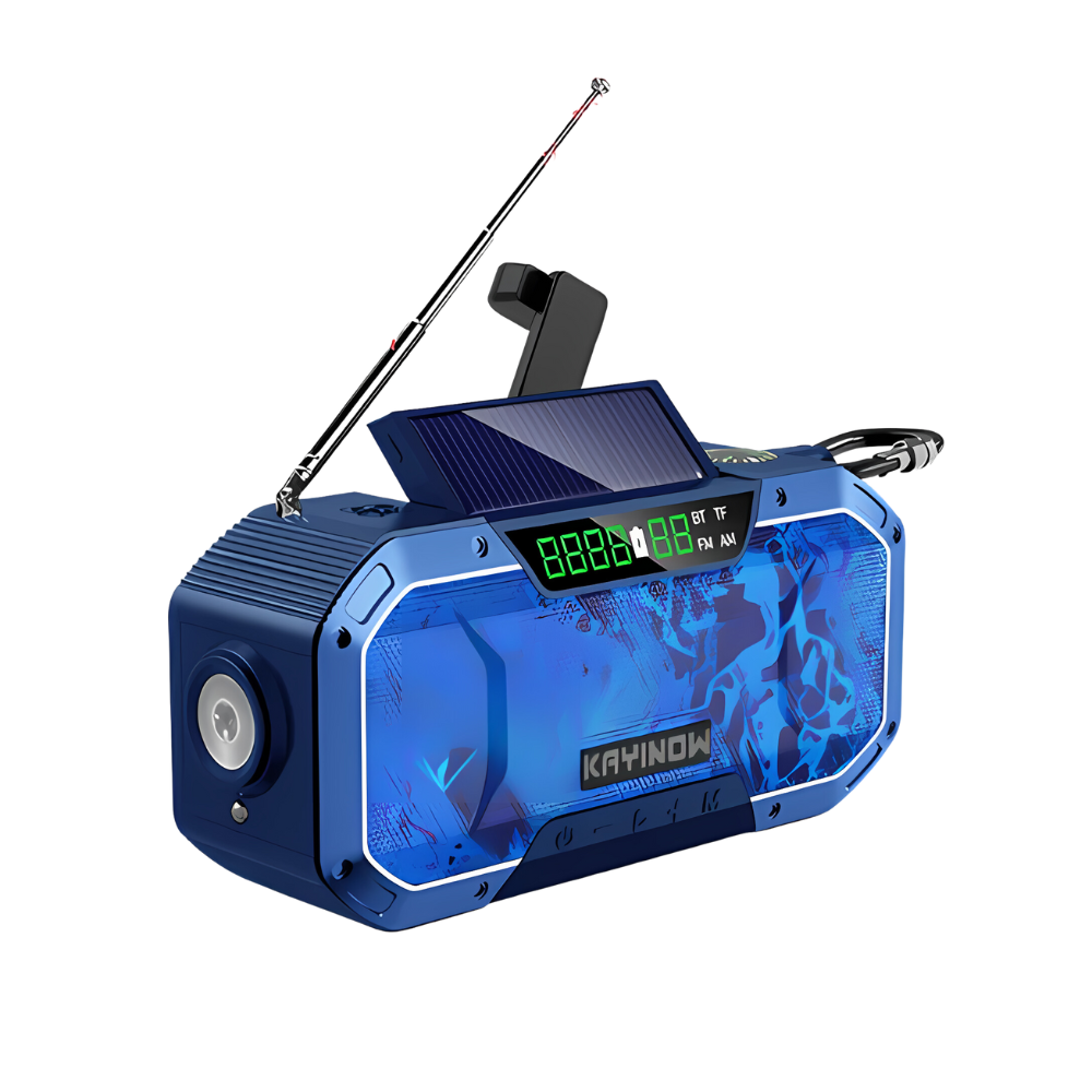 SolaireGuard Notfallradio AM/FM mit LED, Solar- und Kurbelladung, 5000mAh/10000mAh Powerbank, Leselicht, SOS-Alarm