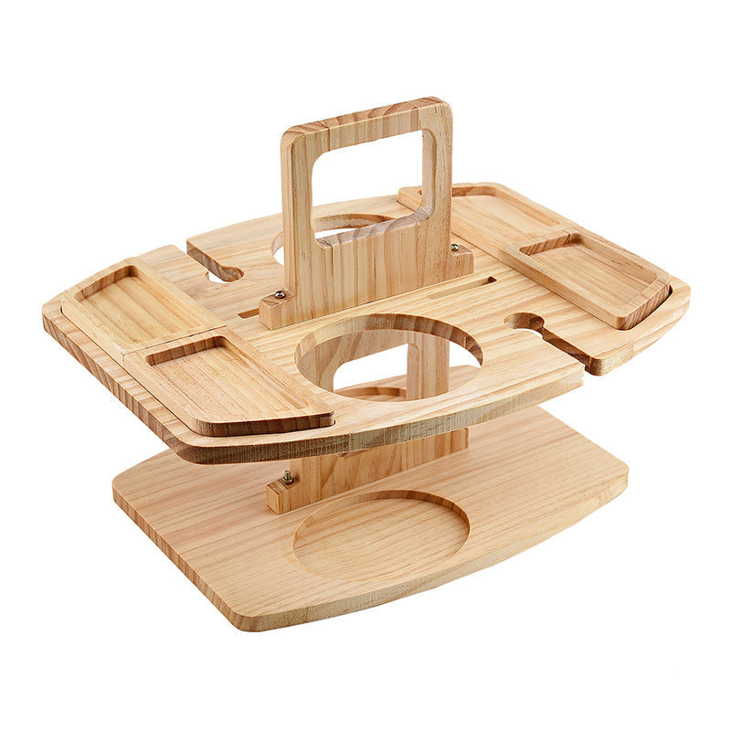 Klappbarer Picknicktisch aus Holz – Tragbarer Weintisch für Garten und Outdoor mit Gläserhalter, 4 Snackfächern und Flaschenhalter