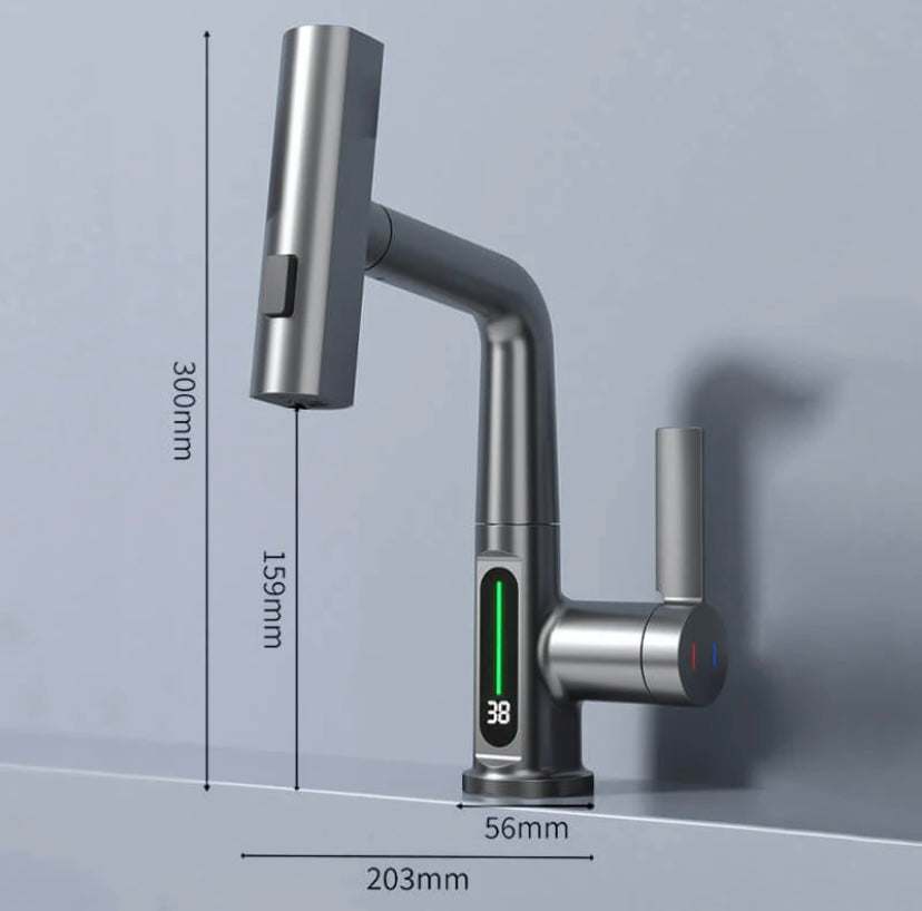 Innovativer LED Wasserhahn mit 360°-Schwenkarm und Temperaturanzeige – Perfekt für Küche & Bad