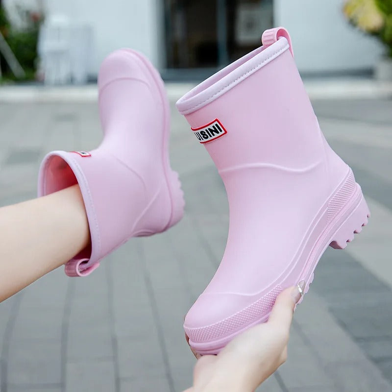 Modische Damen-Gummistiefel – Wasserdichte Mid-Calf Stiefel mit rutschfester Sohle für herbstlichen Komfort & schicken Look