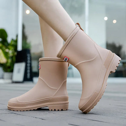 Modische Damen-Gummistiefel – Wasserdichte Mid-Calf Stiefel mit rutschfester Sohle für herbstlichen Komfort & schicken Look