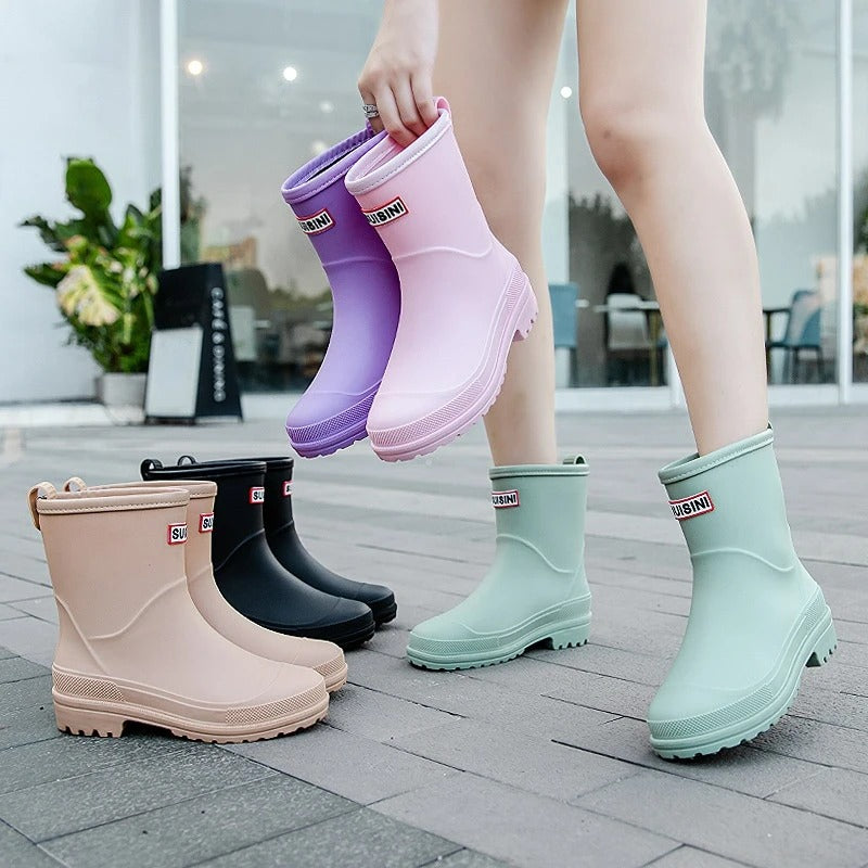 Modische Damen-Gummistiefel – Wasserdichte Mid-Calf Stiefel mit rutschfester Sohle für herbstlichen Komfort & schicken Look
