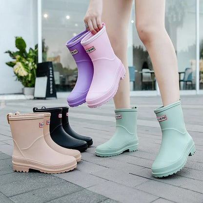Modische Damen-Gummistiefel – Wasserdichte Mid-Calf Stiefel mit rutschfester Sohle für herbstlichen Komfort & schicken Look