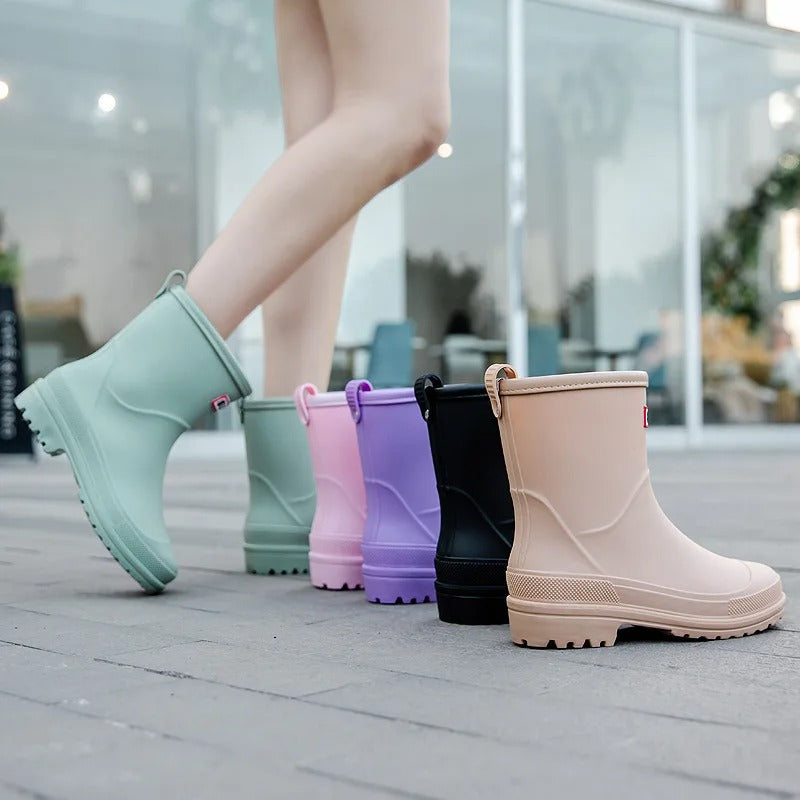 Modische Damen-Gummistiefel – Wasserdichte Mid-Calf Stiefel mit rutschfester Sohle für herbstlichen Komfort & schicken Look