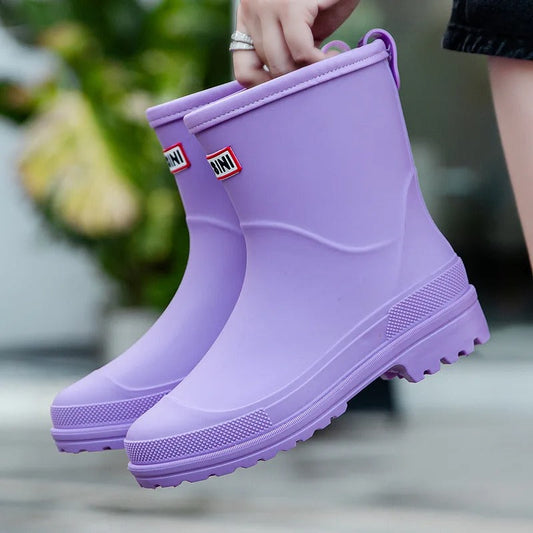Modische Damen-Gummistiefel – Wasserdichte Mid-Calf Stiefel mit rutschfester Sohle für herbstlichen Komfort & schicken Look