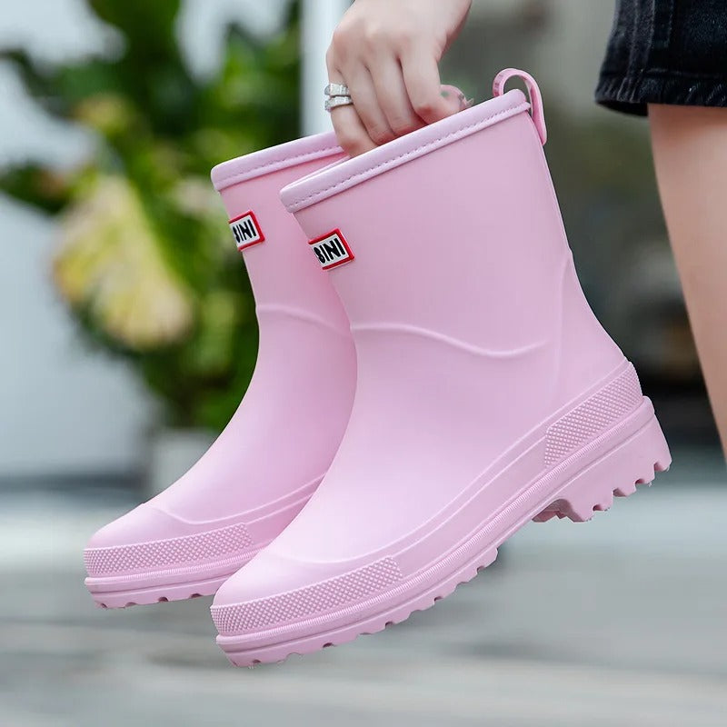 Modische Damen-Gummistiefel – Wasserdichte Mid-Calf Stiefel mit rutschfester Sohle für herbstlichen Komfort & schicken Look